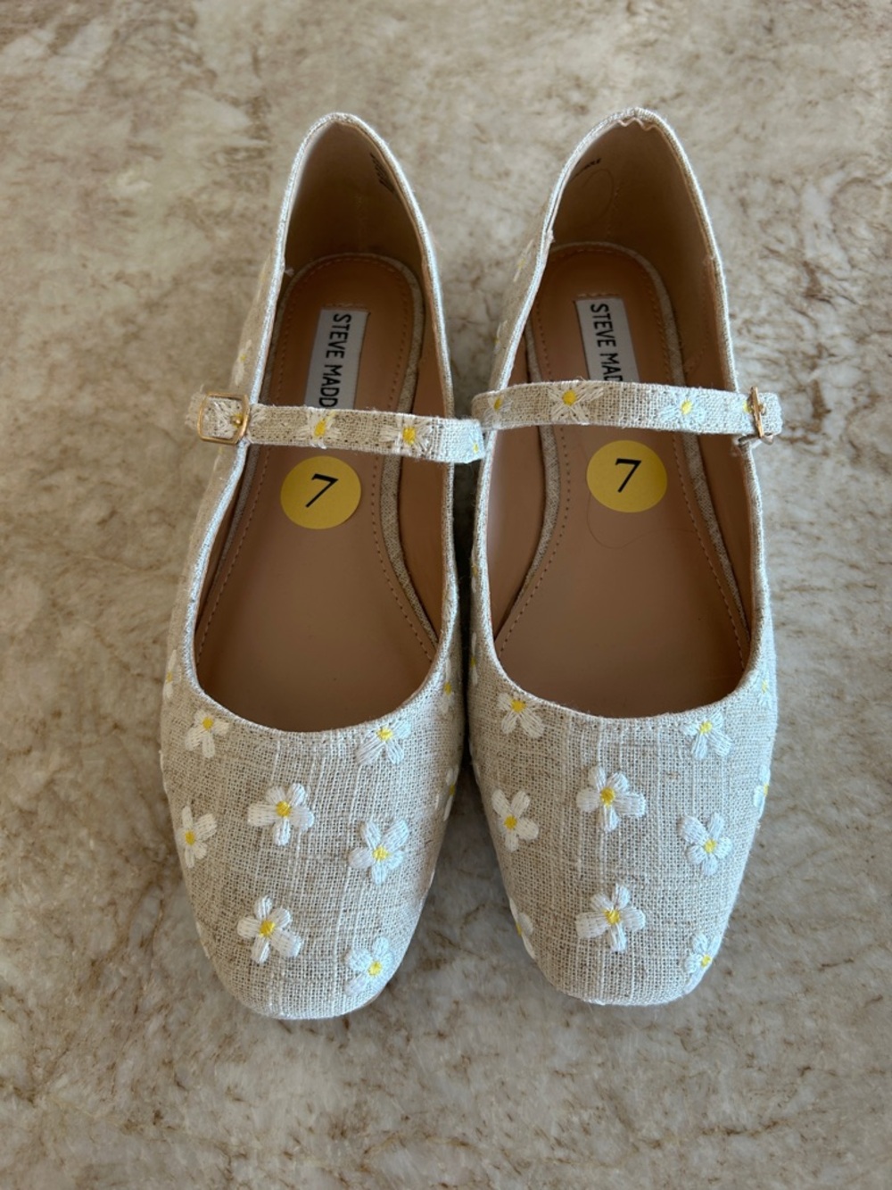Steve Madden Women’s Linen Beige Floral Mary Jane Flats New - Picture 4 of 12